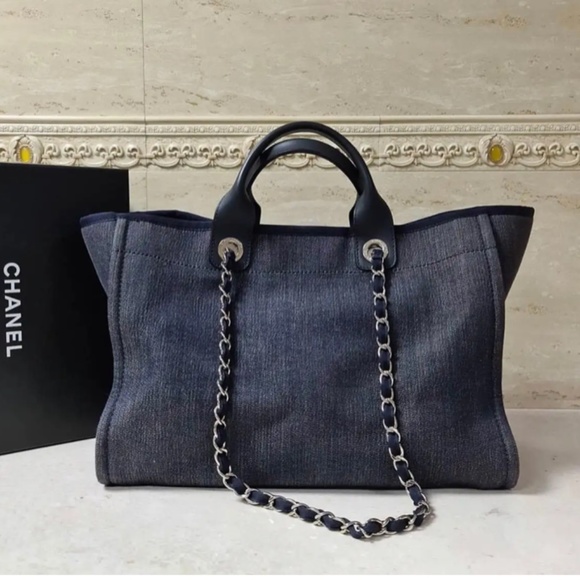 Authentic CHANEL Navy and Orange Logo Satchel - Picture 6 of 15